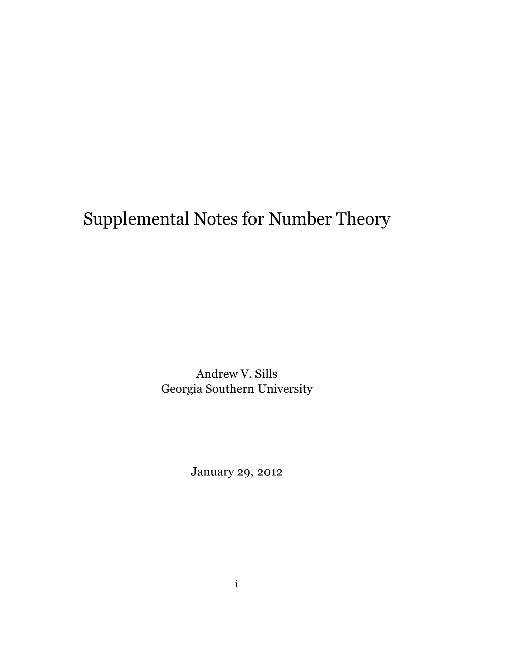 Supplemental Notes for Number Theory