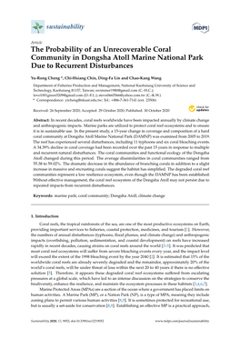 The Probability of an Unrecoverable Coral Community in Dongsha Atoll Marine National Park Due to Recurrent Disturbances