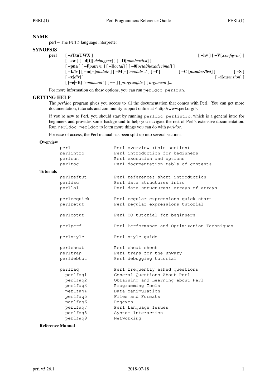 Perl Programmers Reference Guide PERL(1)