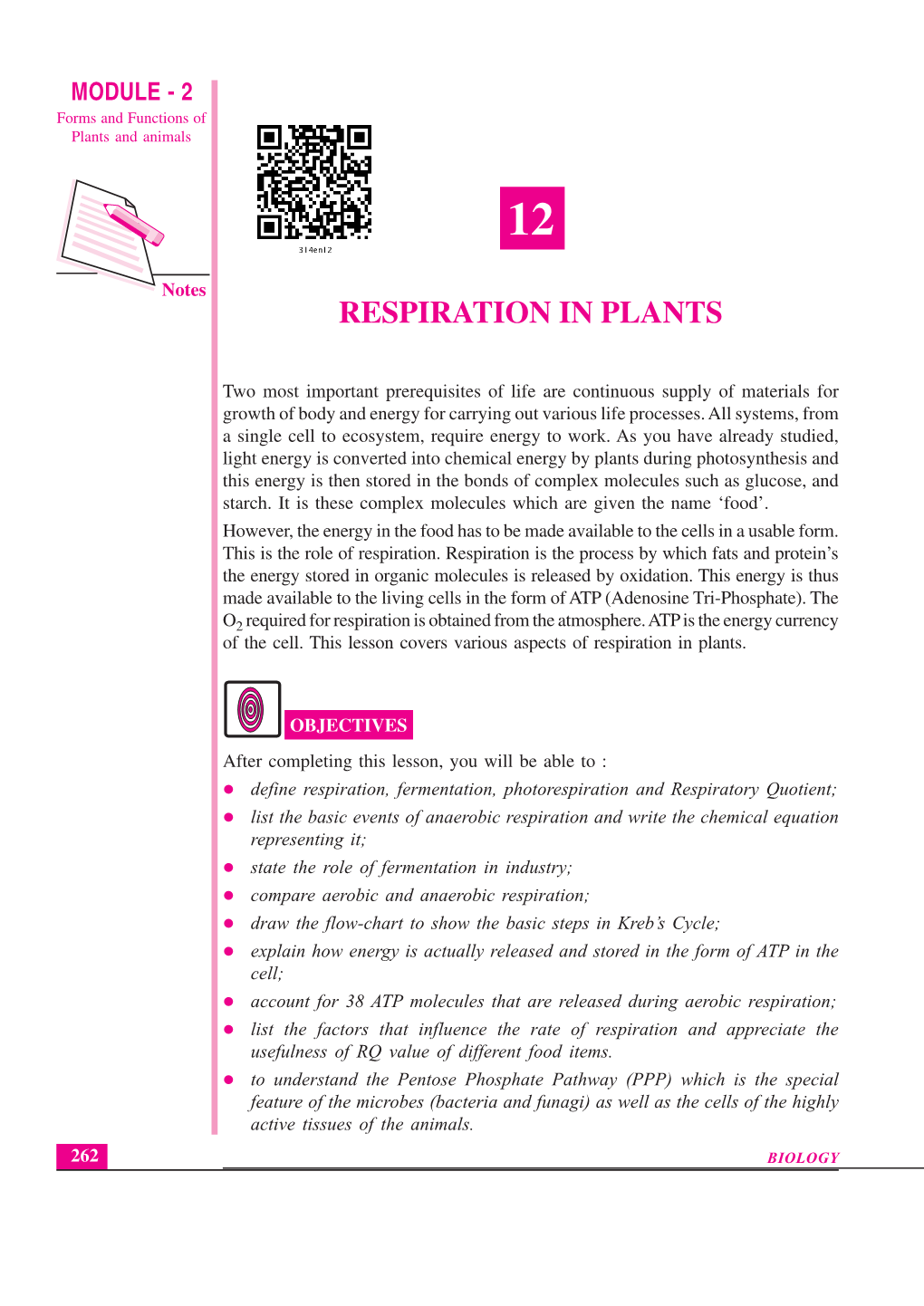 Respiration in Plants Forms and Functions of Plants and Animals