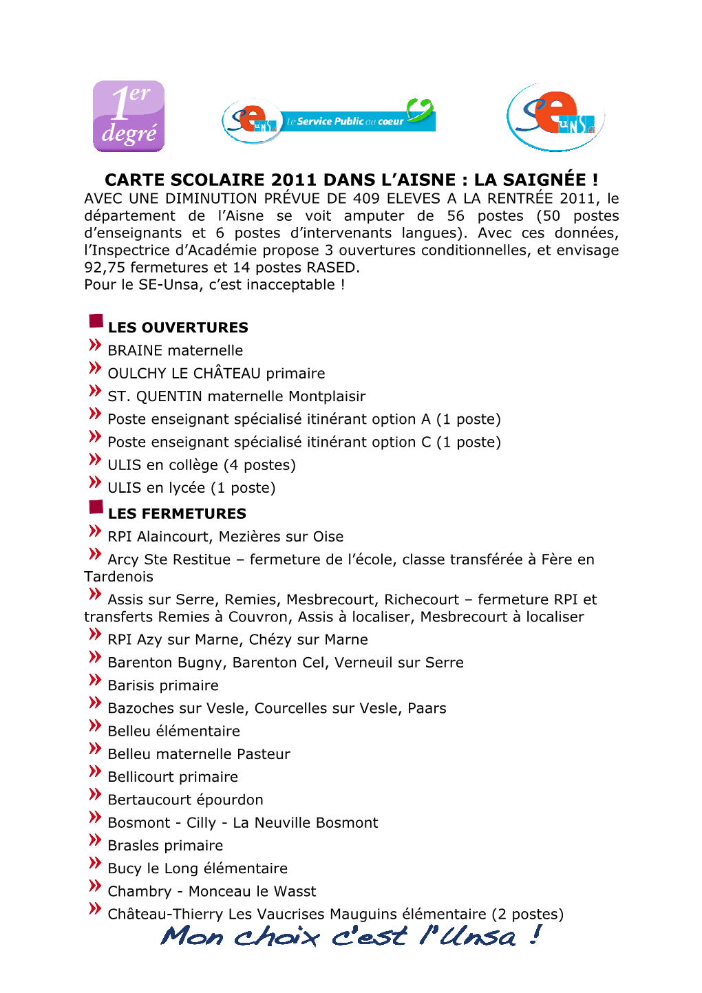 Propositions Carte Scolaire 2011