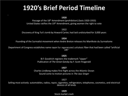 1920'S Brief Period Timeline
