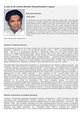 A Look at Sri Lankan Minister Athulathmudali's Legacy