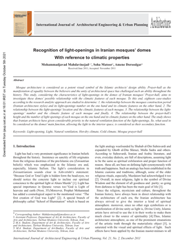 Recognition of Light-Openings in Iranian Mosques' Domes with Reference to Climatic Properties