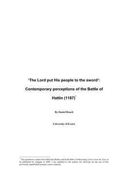 Contemporary Perceptions of the Battle of Hattin (1187)