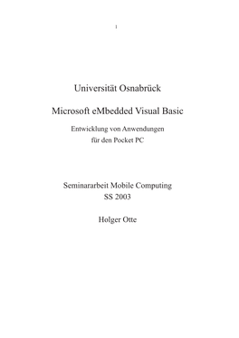 Universität Osnabrück Microsoft Embedded Visual Basic