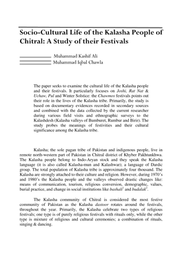 Socio-Cultural Life of the Kalasha People of Chitral: a Study of Their Festivals