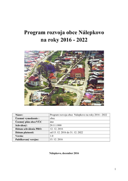 Program Rozvoja Obce Nálepkovo Na Roky 2016 - 2022