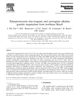 Paleoproterozoic Late-Orogenic and Anorogenic Alkaline Granitic Magmatism from Northeast Brazil