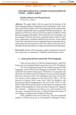 1. Some General Facts About the Votic Language