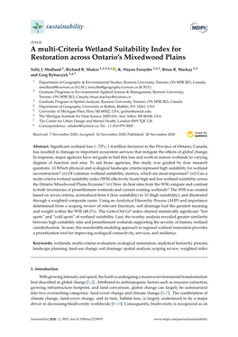 A Multi-Criteria Wetland Suitability Index for Restoration Across Ontario’S Mixedwood Plains