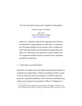 The General Argument Against Internalism