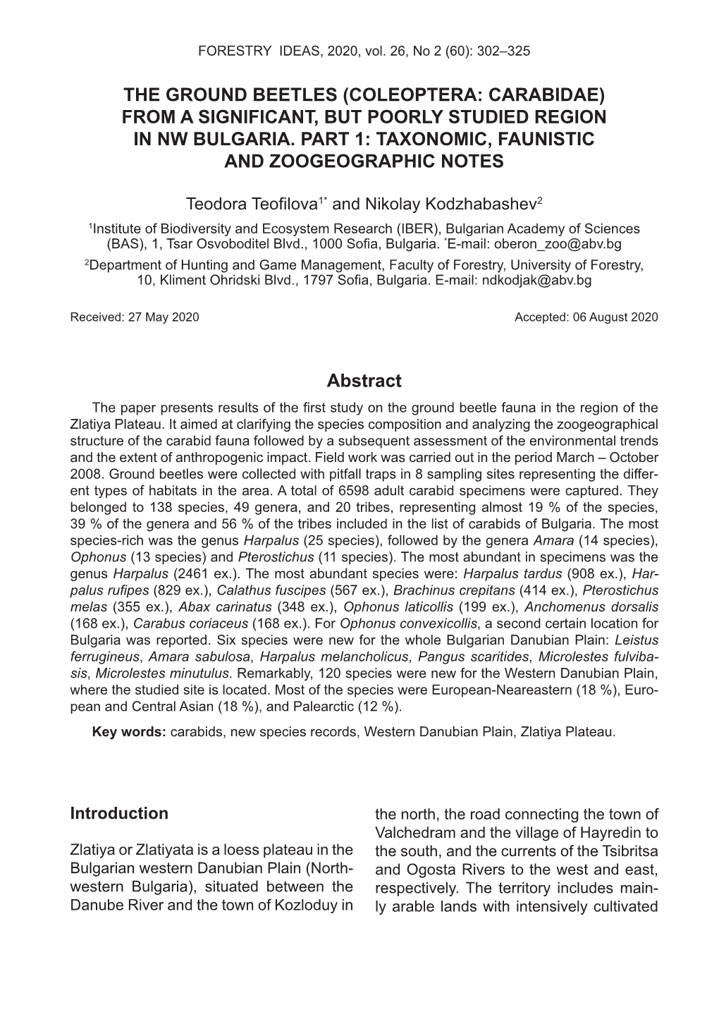 The Ground Beetles (Coleoptera: Carabidae) from a Significant, but Poorly Studied Region in Nw Bulgaria