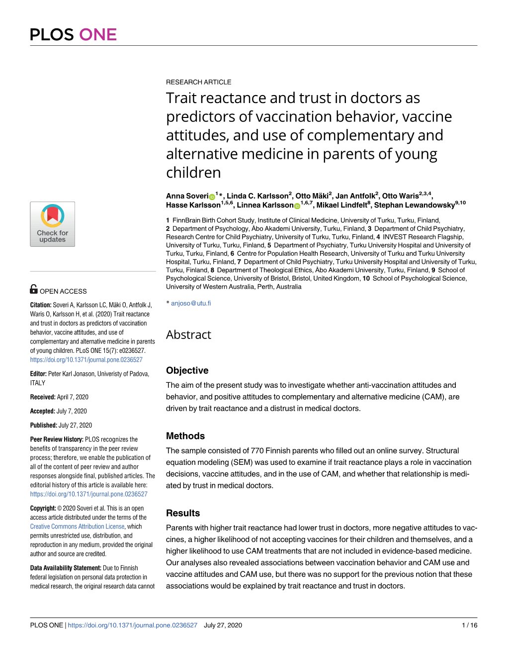 Trait Reactance and Trust in Doctors As Predictors Of