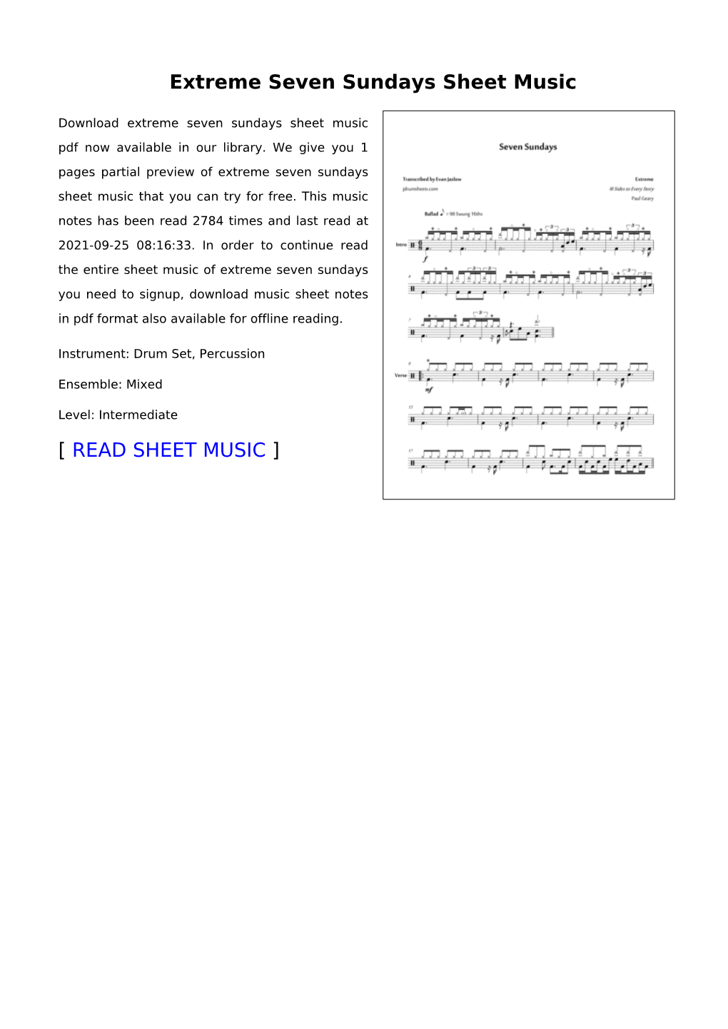 Extreme Seven Sundays Sheet Music