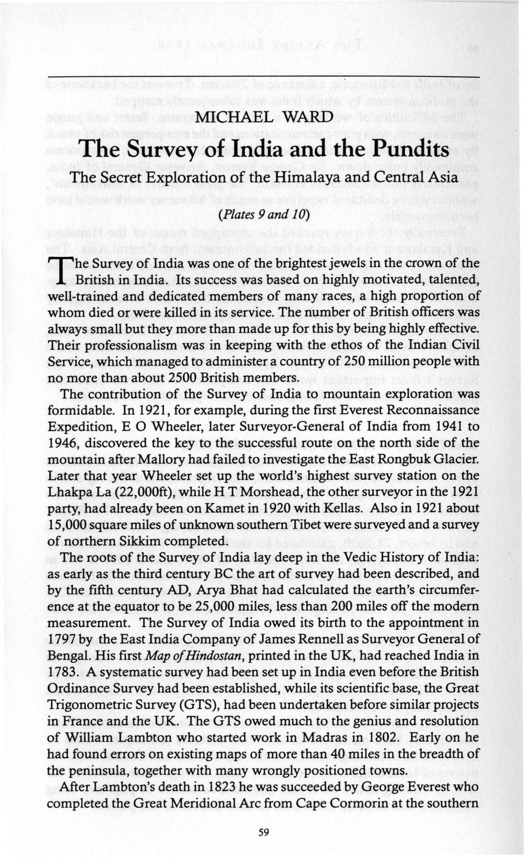 The Survey of India and the Pundits the Secret Exploration of the Himalaya and Central Asia