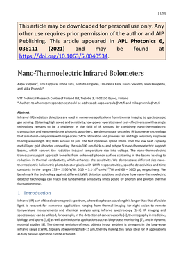 Nano-Thermoelectric Infrared Bolometers