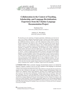 Collaboration in the Context of Teaching, Scholarship, and Language Revitalization: Experience from the Chatino Language Documentation Project