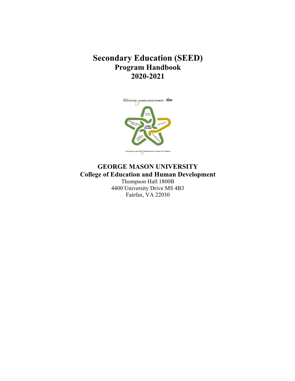 Secondary Education (SEED) Program Handbook 2020-2021
