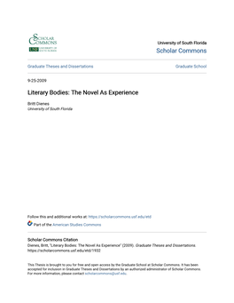 Literary Bodies: the Novel As Experience