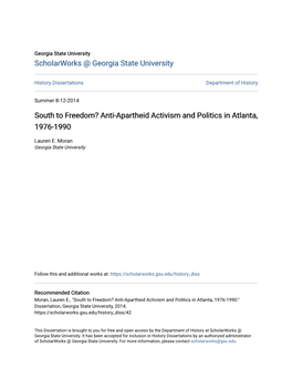 Anti-Apartheid Activism and Politics in Atlanta, 1976-1990