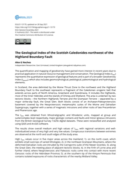 The Geological Index of the Scottish Caledonides Northwest of the Highland Boundary Fault