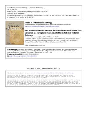 Journal of Systematic Palaeontology New Material of the Late