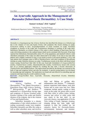 An Ayurvedic Approach in the Management of Darunaka (Seborrhoeic Dermatitis): a Case Study
