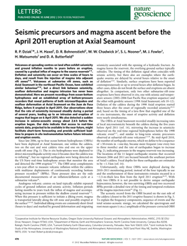 Seismic Precursors and Magma Ascent Before the April 2011 Eruption at Axial Seamount
