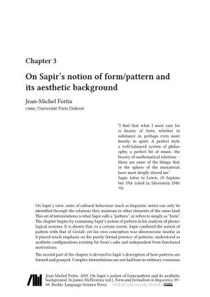 On Sapir's Notion of Form/Pattern and Its Aesthetic Background