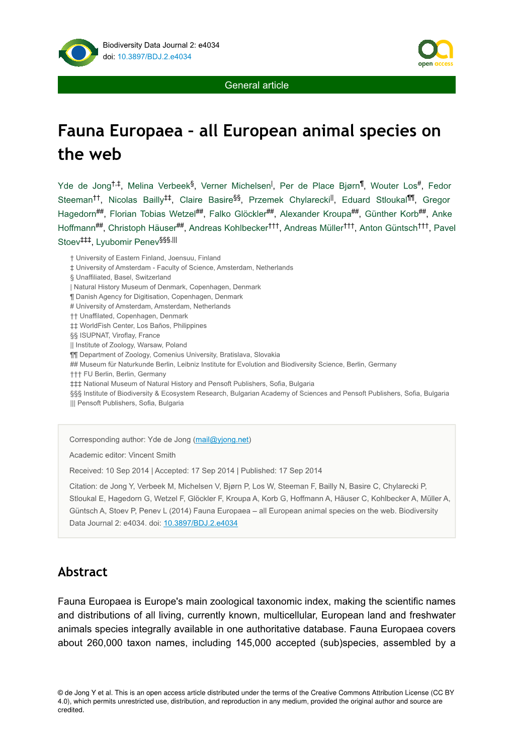 Fauna Europaea – All European Animal Species on the Web