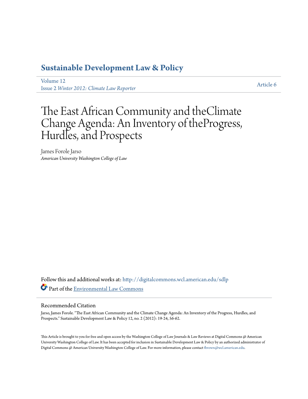 The East African Community and Theclimate Change Agenda: An