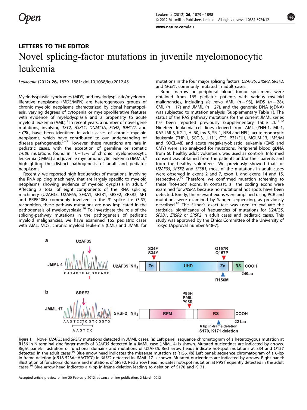 Novel Splicing-Factor Mutations in Juvenile Myelomonocytic Leukemia