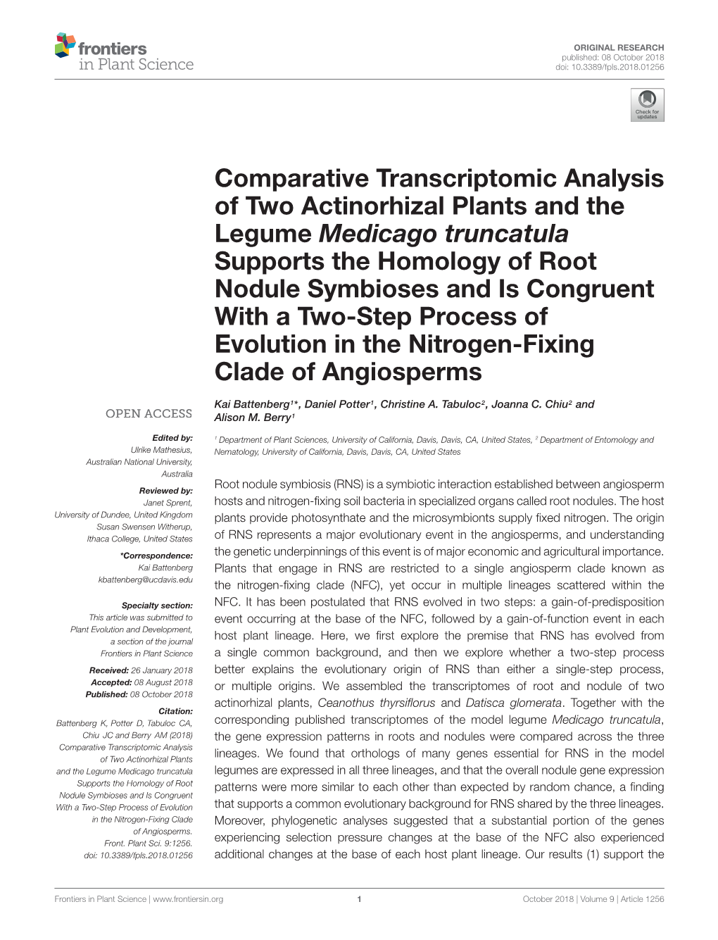 Comparative Transcriptomic Analysis of Two Actinorhizal Plants and The