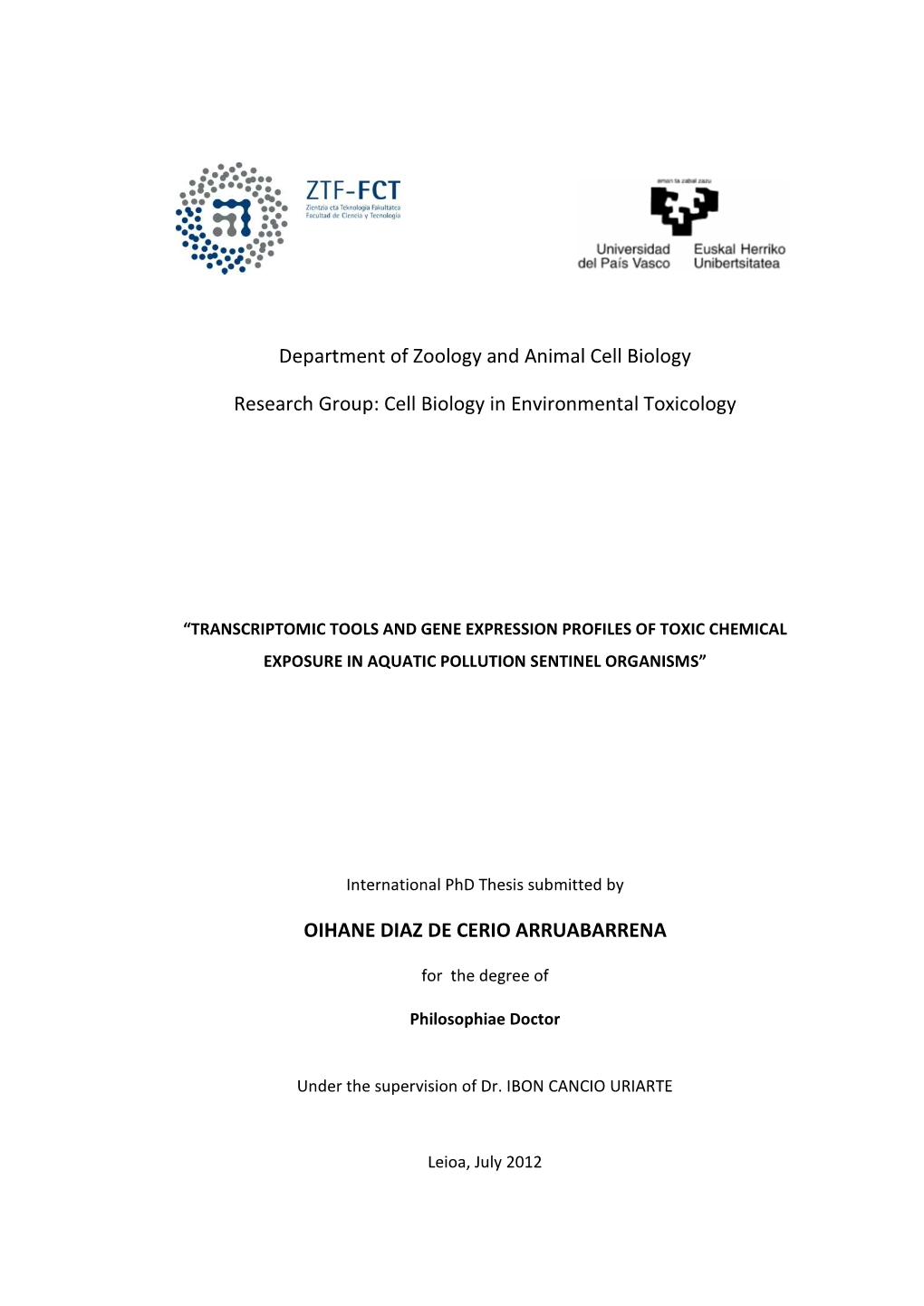 Cell Biology in Environmental Toxicology OIHANE