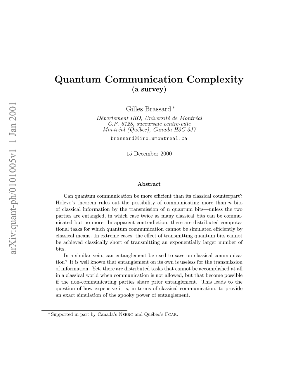 Quantum Communication Complexity (A Survey)