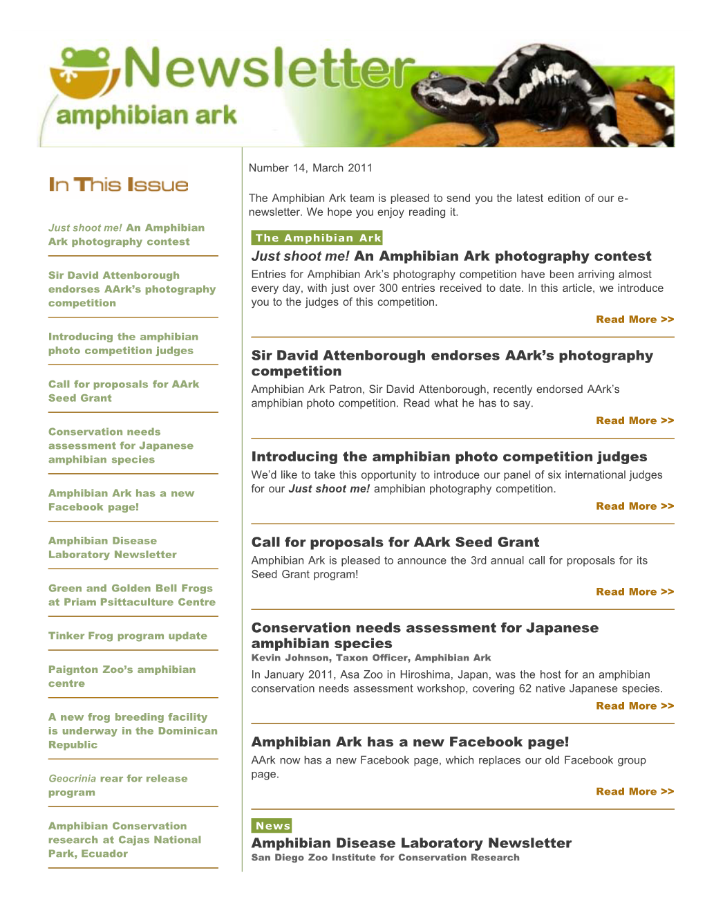 Amphibian Ark News