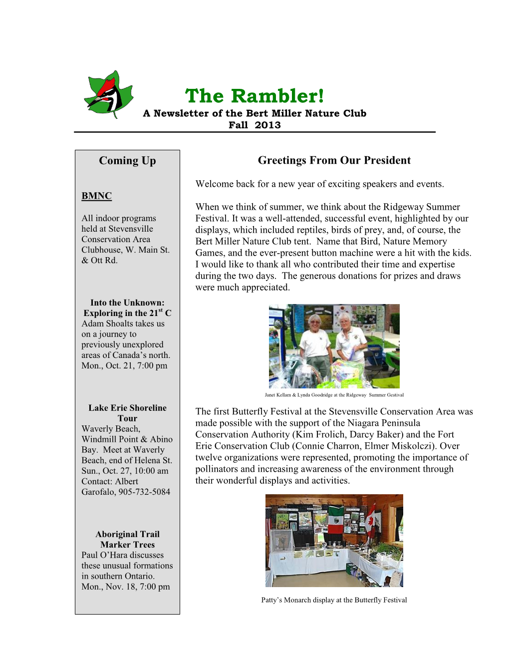 The Rambler! a Newsletter of the Bert Miller Nature Club Fall 2013