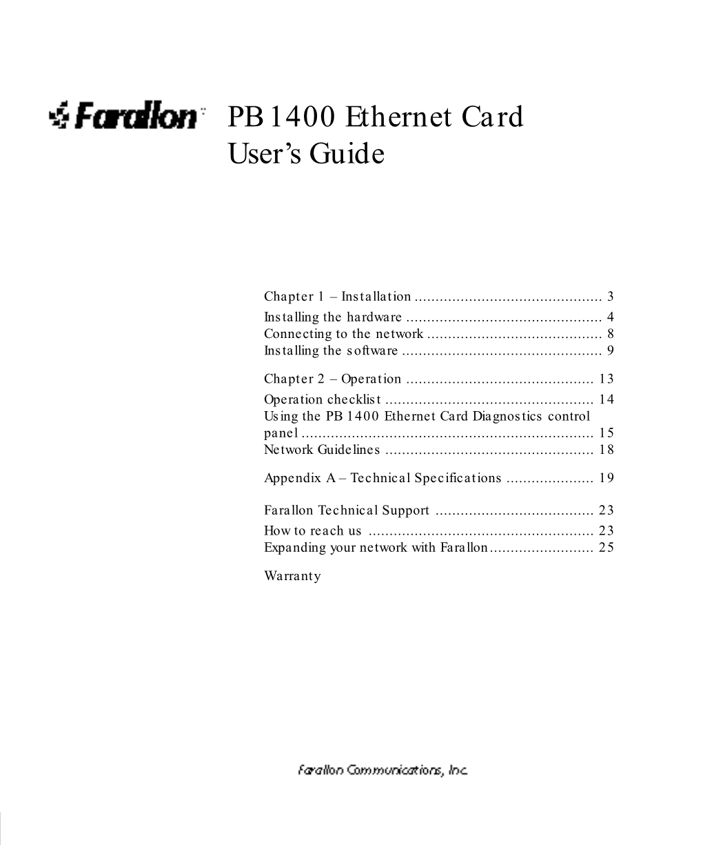 PB 1400 Ethernet Card User's Guide