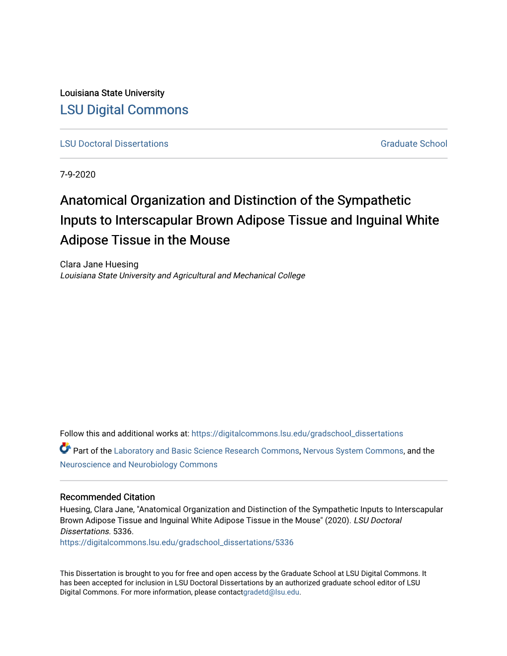 Anatomical Organization and Distinction of the Sympathetic Inputs to Interscapular Brown Adipose Tissue and Inguinal White Adipose Tissue in the Mouse