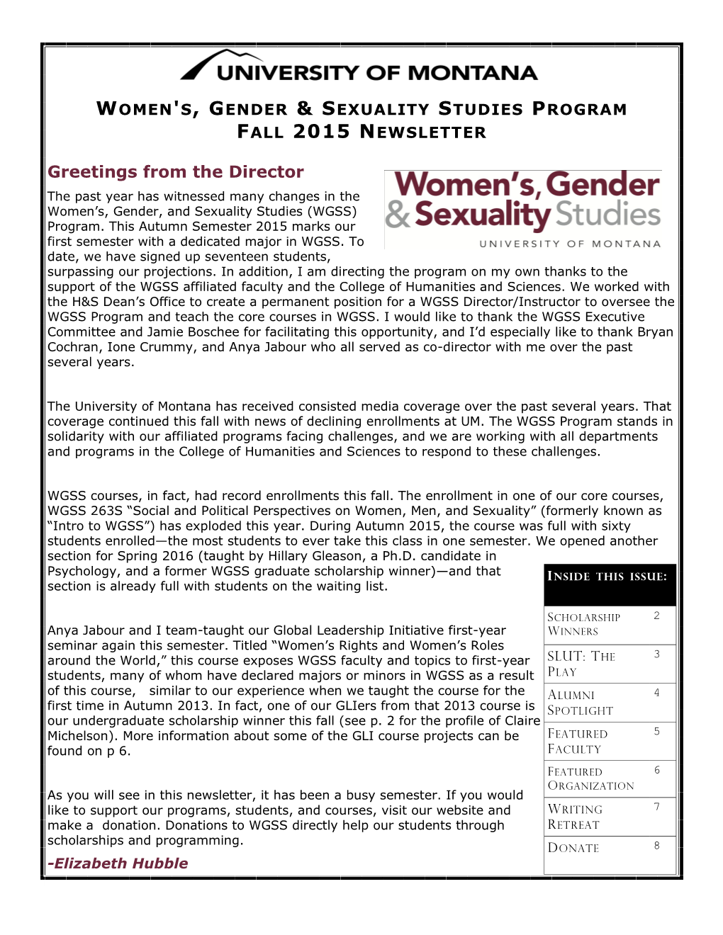 Fall 2015 Newsletter