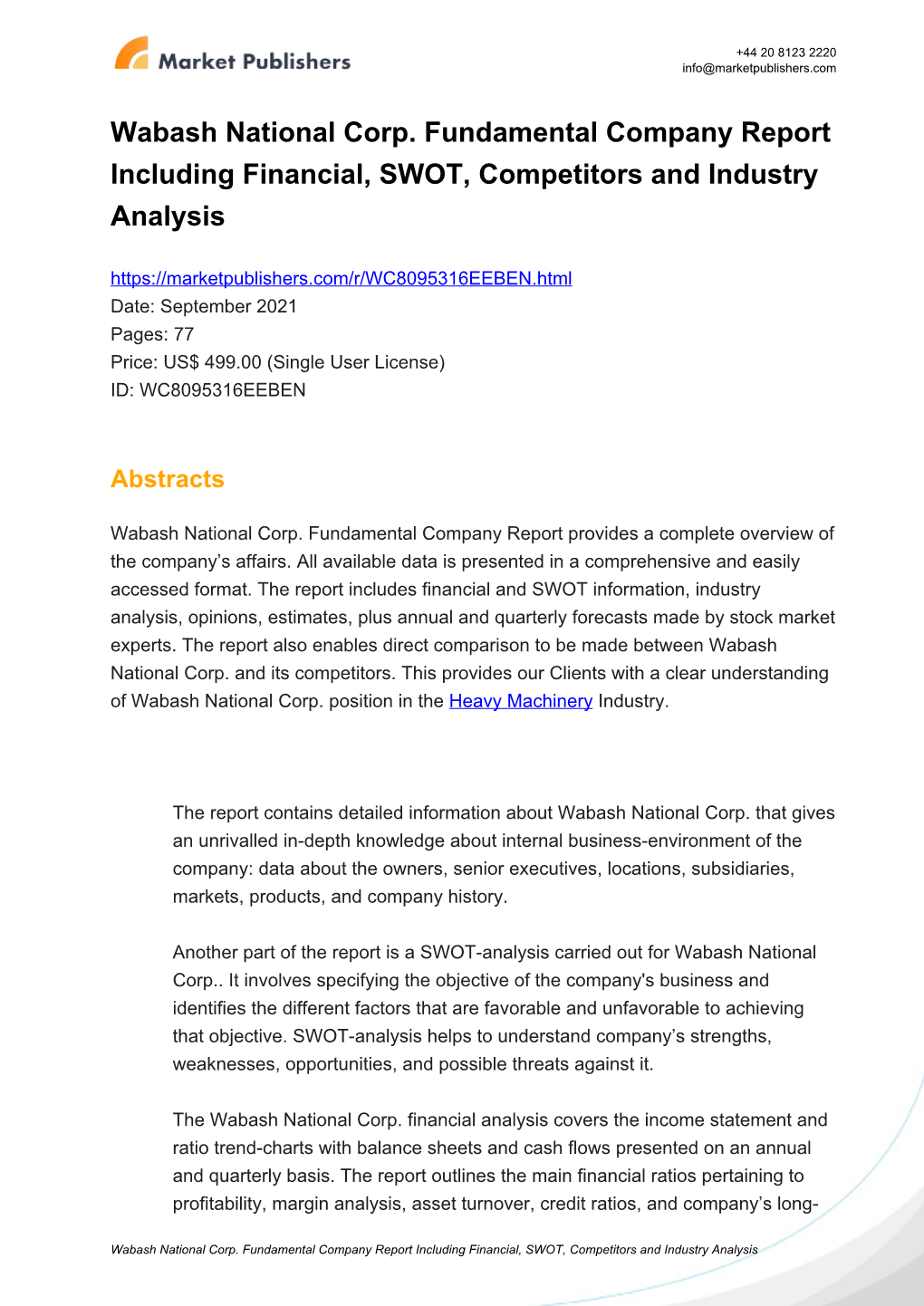 Wabash National Corp. Fundamental Company