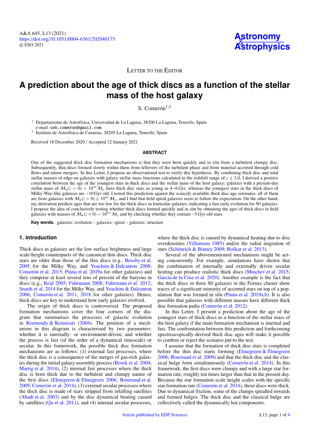 A Prediction About the Age of Thick Discs As a Function of the Stellar Mass of the Host Galaxy S