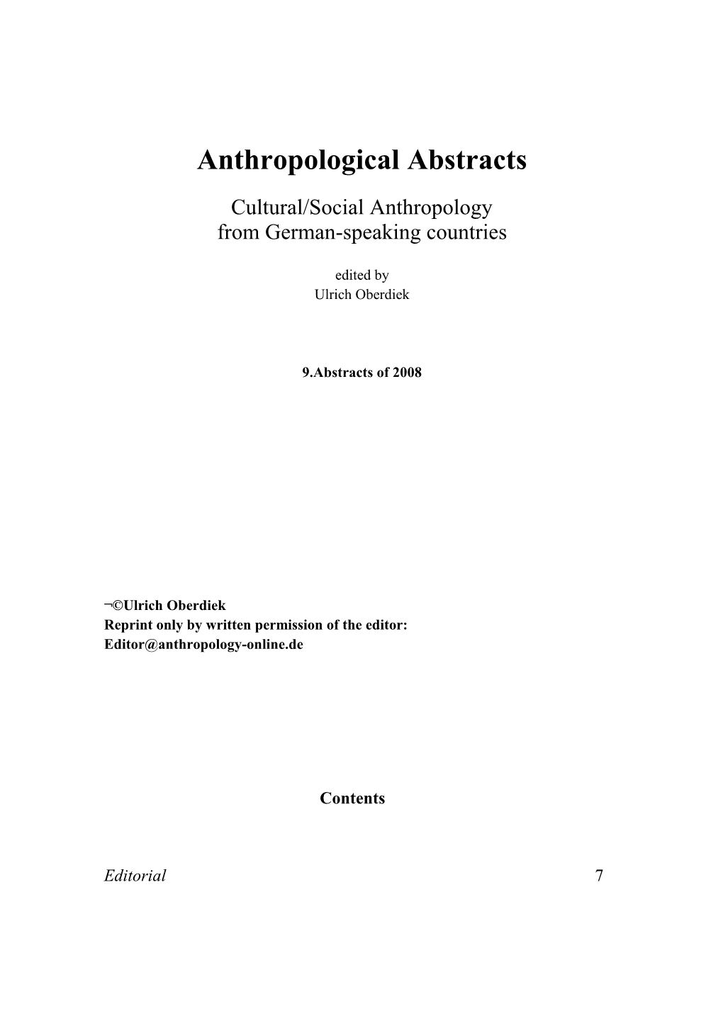 Anthropological Abstracts 2009