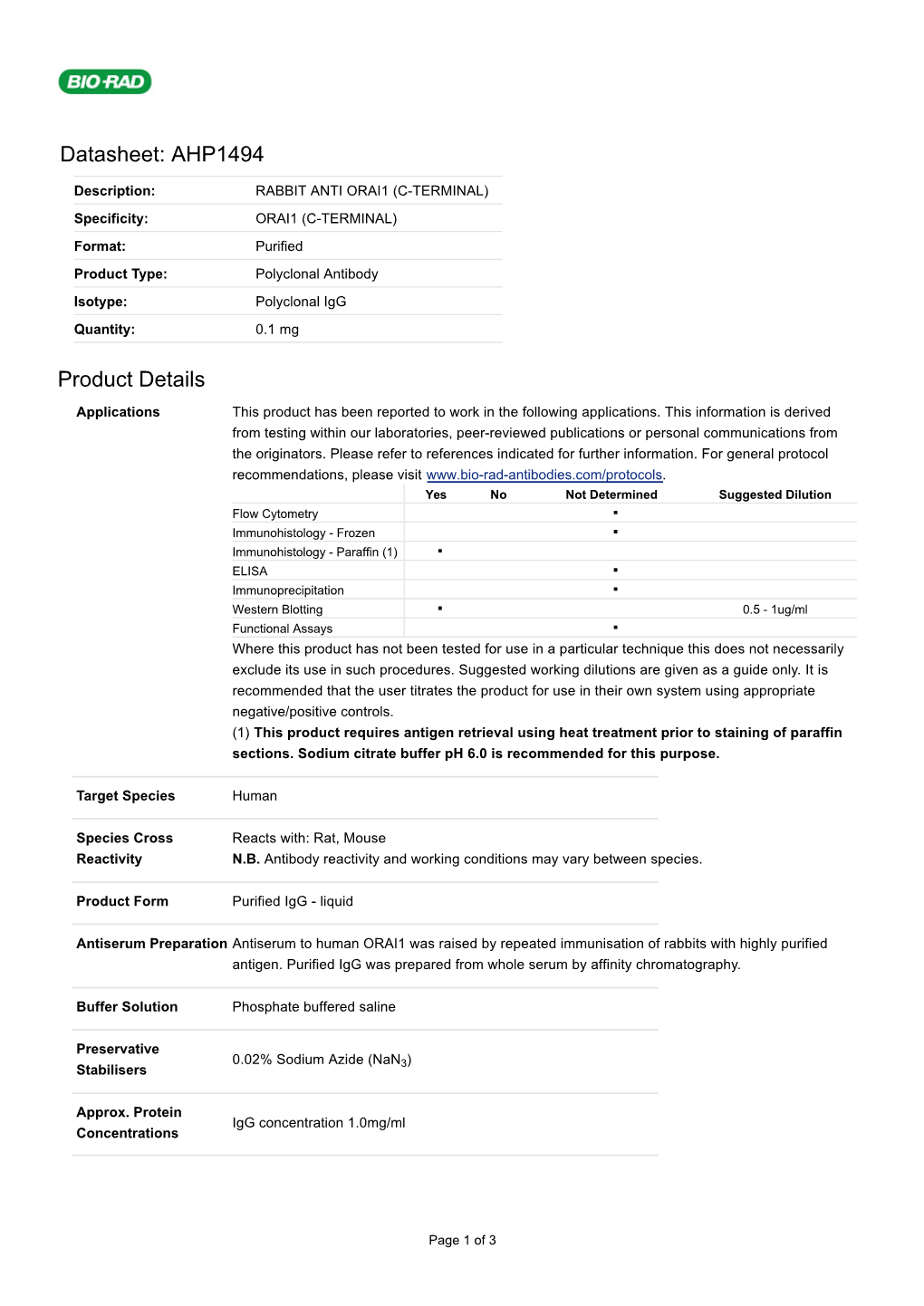Datasheet: AHP1494 Product Details
