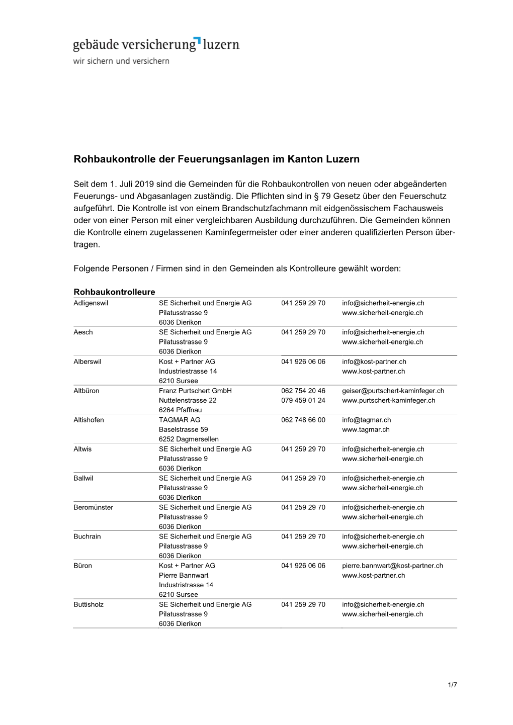 Rohbaukontrolle Der Feuerungsanlagen Im Kanton Luzern