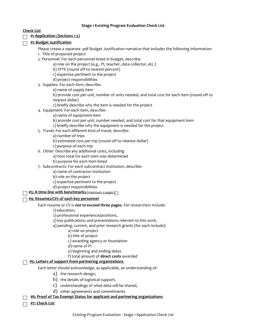 Stage 1 Existing Program Evaluation Check List