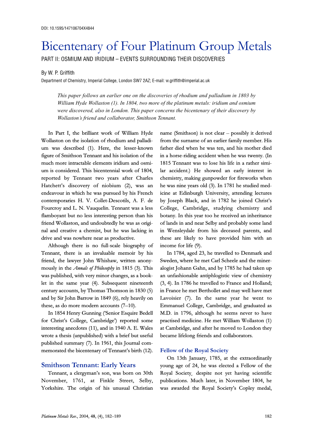 Bicentenary of Four Platinum Group Metals PART II: OSMIUM and IRIDIUM – EVENTS SURROUNDING THEIR DISCOVERIES