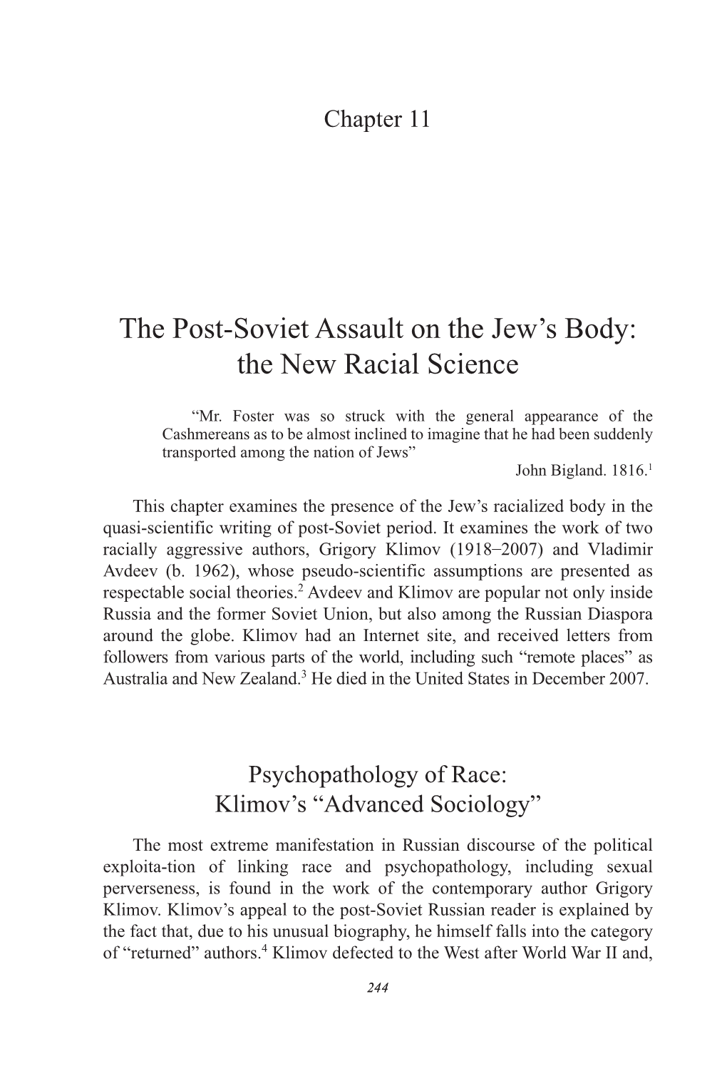 The Post-Soviet Assault on the Jew's Body: the New Racial Science