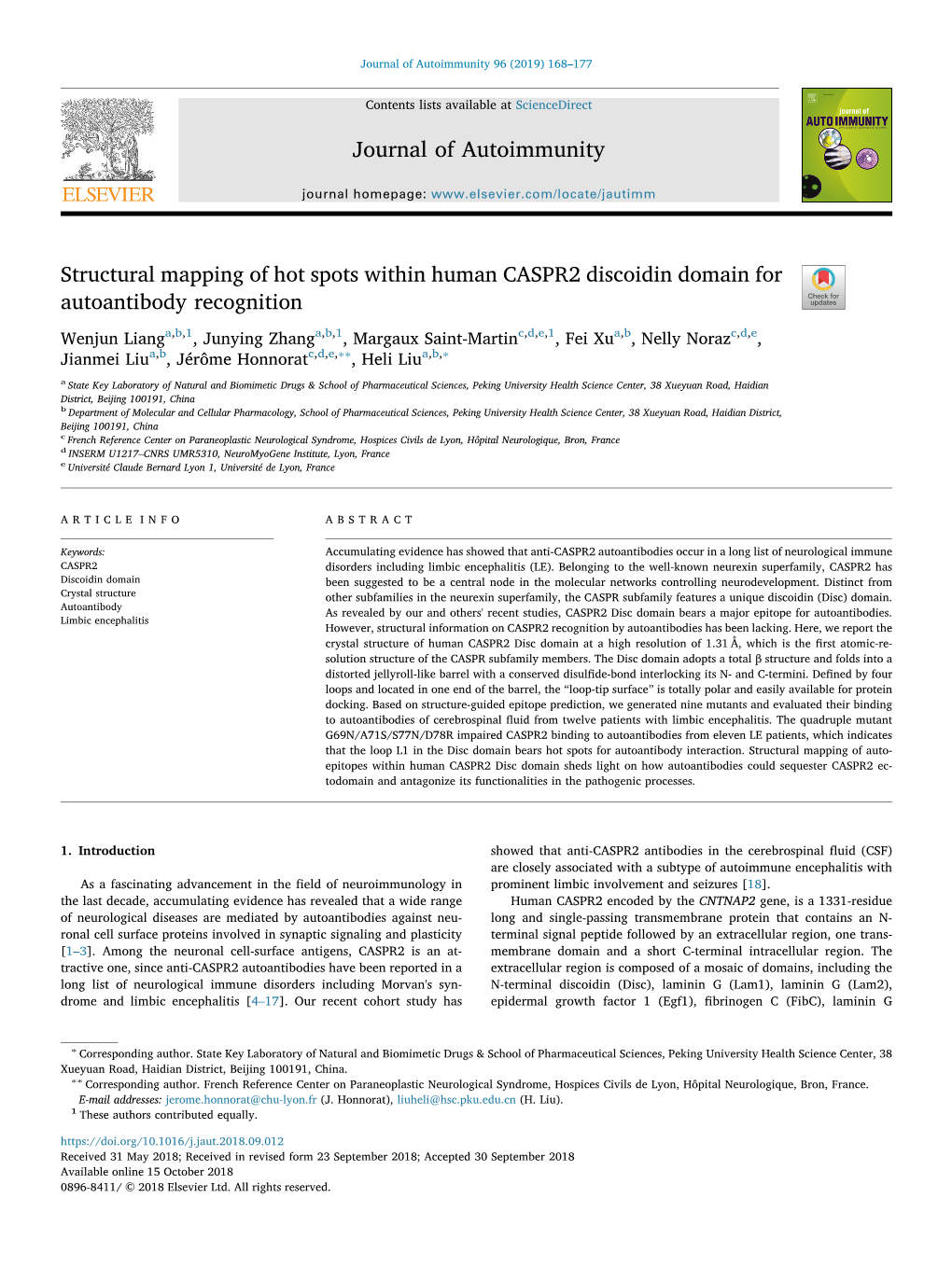 Structural Mapping of Hot Spots Within Human CASPR2 Discoidin Domain for Autoantibody Recognition T